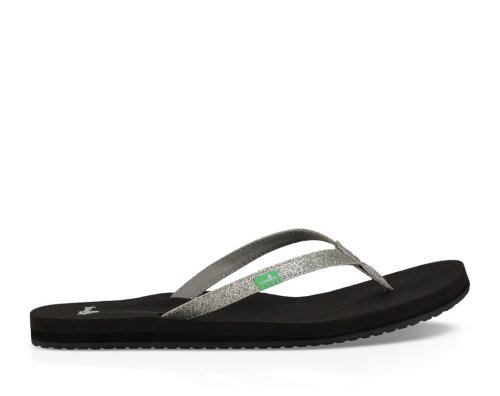 Sanuk Womens Yoga Joy Sparkle Silver Flip Flops | WNGBUL359